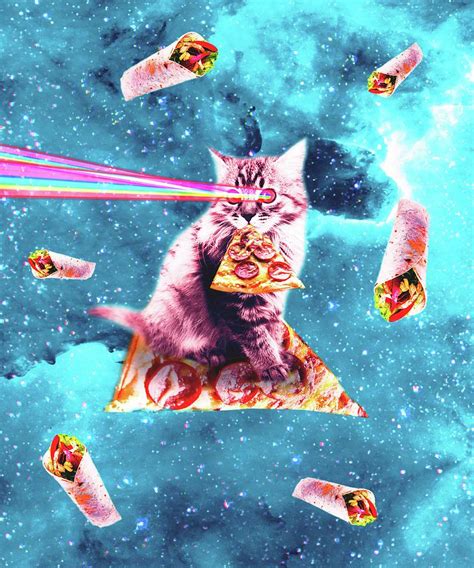 Space Cat Eating Pizza Rainbow Laser Eyes Burrito