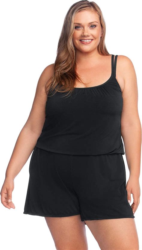 Maxine Of Hollywood Womens Plus Size Romper One Piece Swimsuit