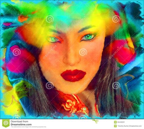 Brunette Woman In A Beautiful Abstract Digital Art Style