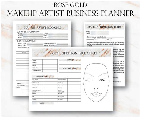Rose Gold Makeup Artist Business Planner Bundle Freelance Makeup