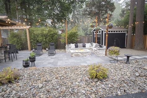Double Sided Outdoor Fireplace Paradise Restored Landscaping Backyard