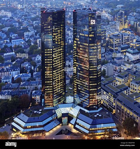 Buildings Of Deutsche Bank In The Evening Frankfurt Am Main Hesse