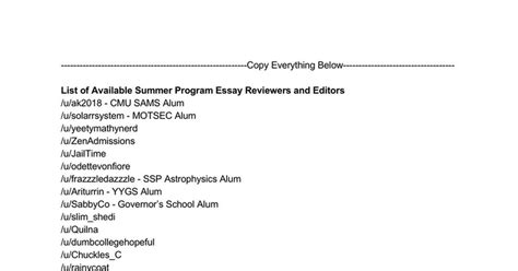 Summer Programs Reddit