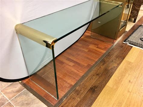 Mid Century Pace Collection Brass And Glass Console Waterfall Table At