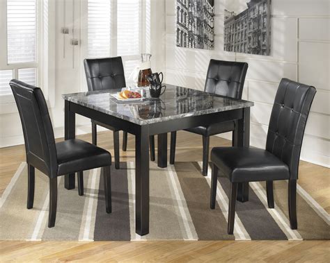 Shop the finest dining room furniture from the comfort of your home. Maysville - Black - Square Table Set | Marble top dining ...