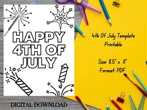 4th Of July Template Printable Independence Day Coloring Page Etsy