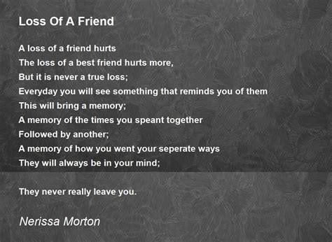 Loss Of A Friend Loss Of A Friend Poem By Nerissa Morton
