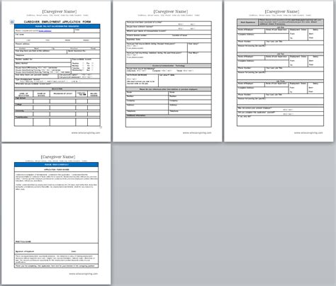 Printable Caregiver Application Form Printable Forms Free Online