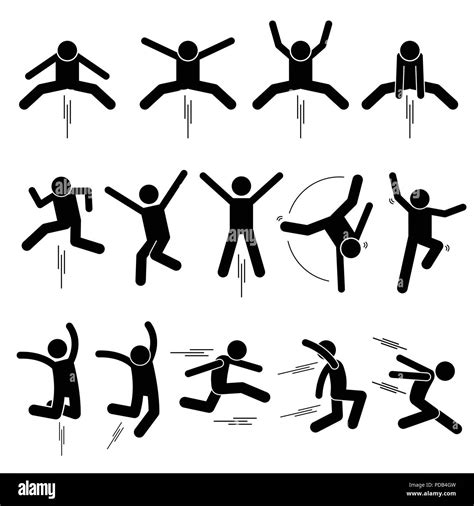 Various Jumper Human Man People Jumping Stick Figure Stickman Pictogram Icons Stock Vector Image
