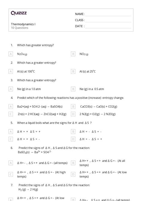 50 Thermodynamics Worksheets For 11th Class On Quizizz Free And Printable