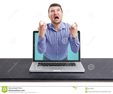 Yelling Man Got Out Of The Laptop Stock Photo Image Of Casual Pain