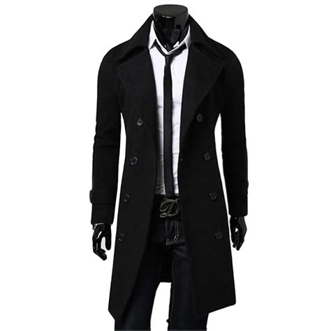 Mens Trench Coat Men Classic Double Breasted Trench Coat Masculino
