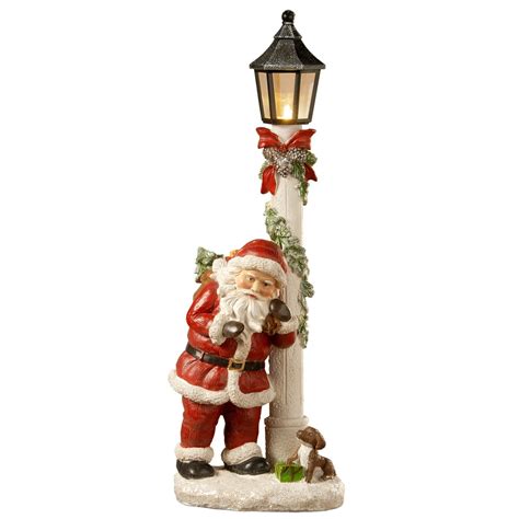 17in Santa And Lamppost With Battery Operated Led Light