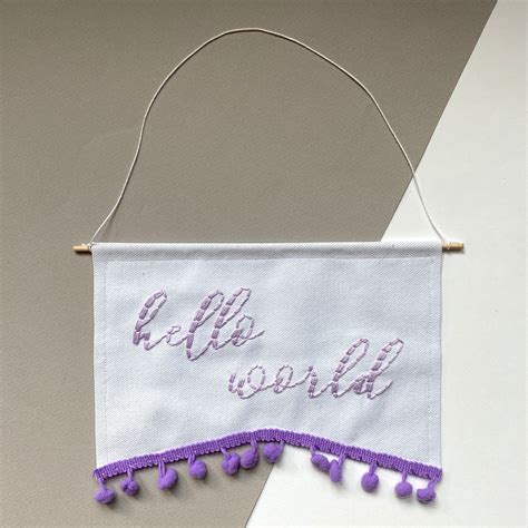 Hello World Purple Banner Embroidered Banner Wall Decor For Etsy