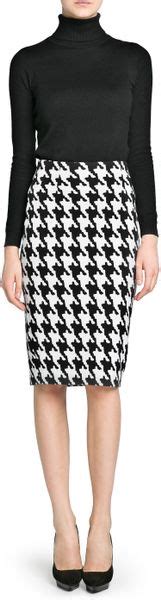 Mango Houndstooth Pencil Skirt In White Black Lyst