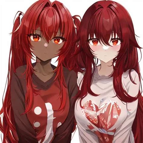 a dark skinned anime girl with red hair styled as dr openart