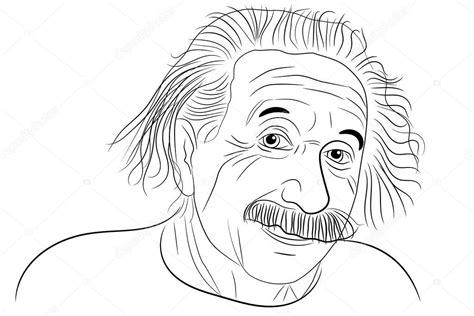 Albert Einstein Hand Drawing Outline Portrait Vector Illustration