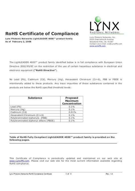 Rohs Compliance Certificate Tutoreorg Master Of Documents