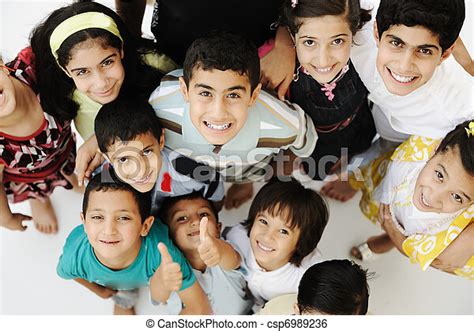 Large Group Of Happy Children Different Ages And Races Crowd Canstock
