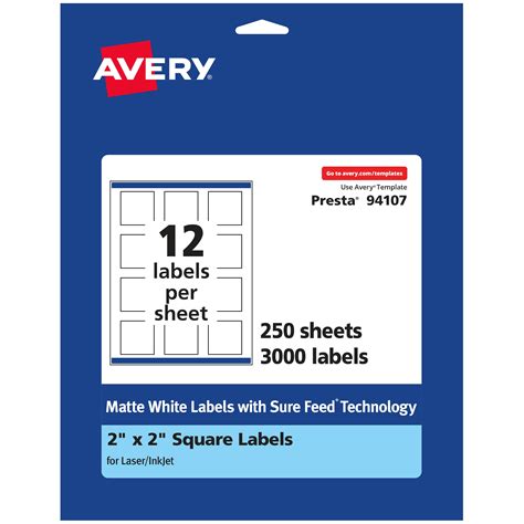 Avery Matte White Square Labels 2 X 2 3000 Labels