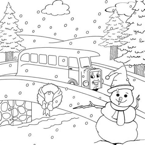 Winter Scene Coloring Page 1 印刷可能ぬりえ無料ダウンロード