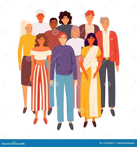Multiethnic Group Of People Standing Together Stock Illustration