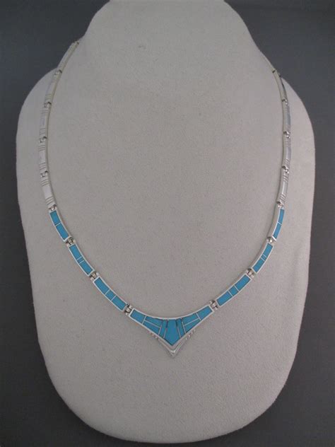 Sterling Silver Turquoise Inlay Necklace Navajo Jewelry