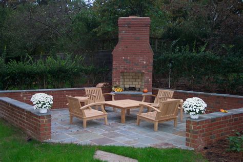 Red Brick Outdoor Patio Backyard Corner Fireplaces Ideas Creative