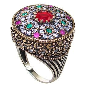 Created Ruby Emerald Turkish Sterling Silver And Brass Ring Size Q 63