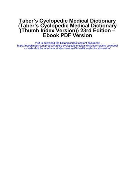 Tabers Cyclopedic Medical Dictionary Tabers Cyclopedic Medical