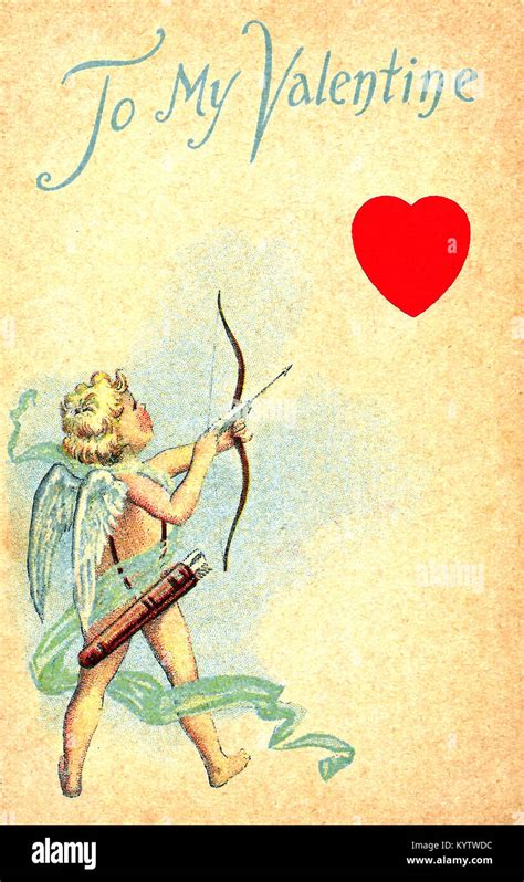 Old Fashioned Valentine S Postcard Circa 1910 Showing Cupid Shooting A Valentine Heart With Bow