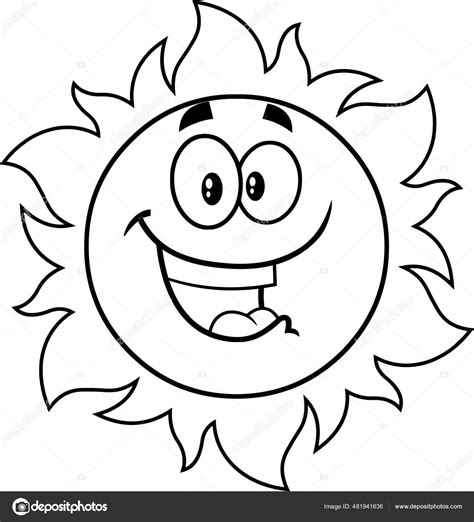 Personaje Dibujos Animados Happy Sun Ilustración Dibujada Mano
