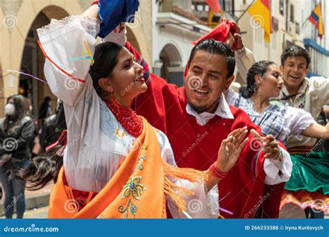 Folk Dancers From Cayambe On Carnival Parade Ecuador Editorial Stock