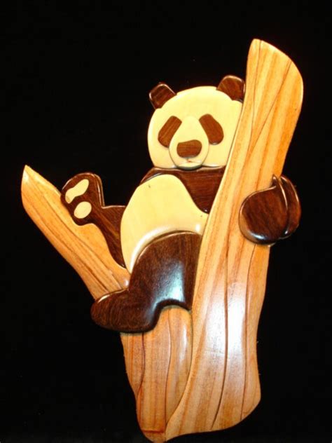Hand Carved Wood Art Intarsia Panda Bear Wood By Myheritageusa