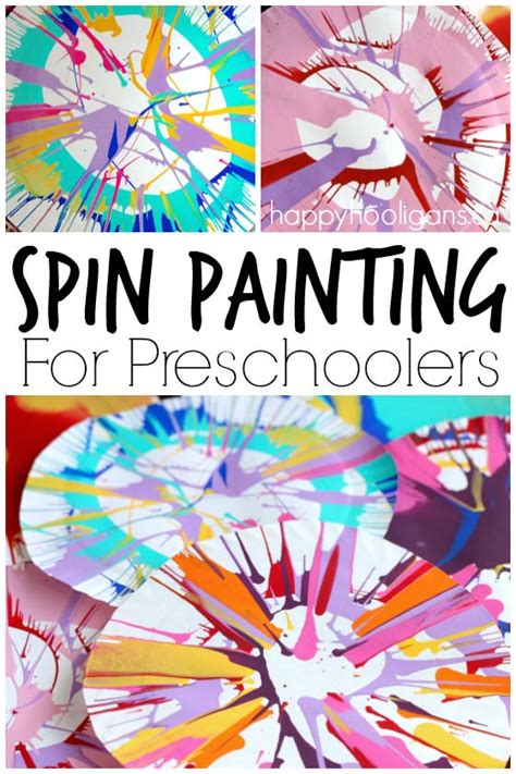 Plus, canvases are easy to hang when they're done. Spin Painting for Preschoolers - Happy Hooligans