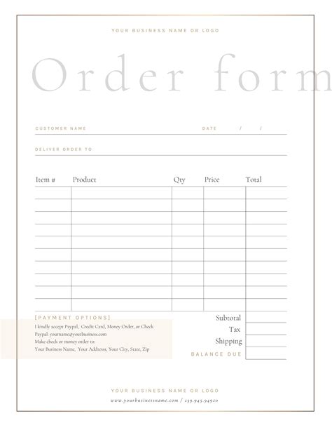 Order Form Template Retail Order Form Simple Invoice Custom Etsy