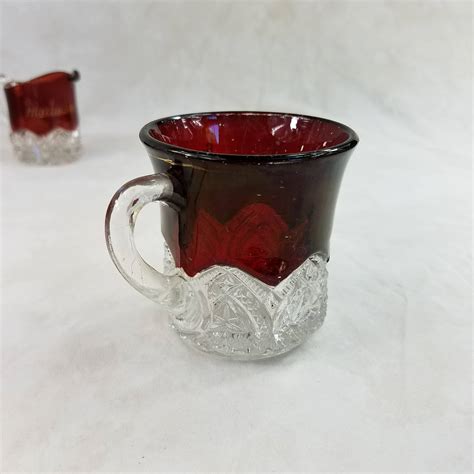 Souvenir Glass Canton Ohio Ruby Red Glass Mug Flash Glass Red Stained Eapg Collectible Glass