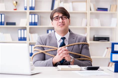 The Businessman Tied Up With Rope In Office Stock Image Image Of