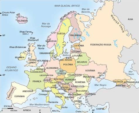 Mappa gratuita del continente europeo con i confini dei paesi. Mapa da Europa