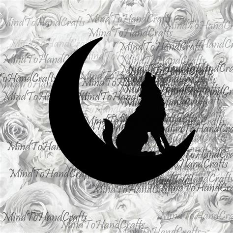 Howling Wolf On Crescent Moon Png Digital Download Cricut Etsy