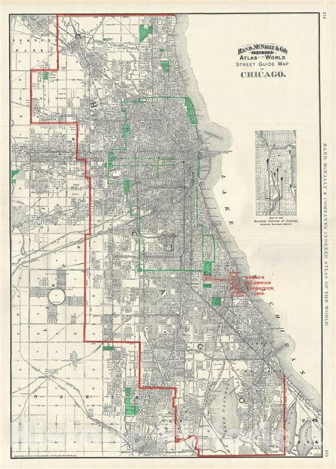 Historic Map Plan Of Chicago Illinois Rand Mcnally 1890 Vintage