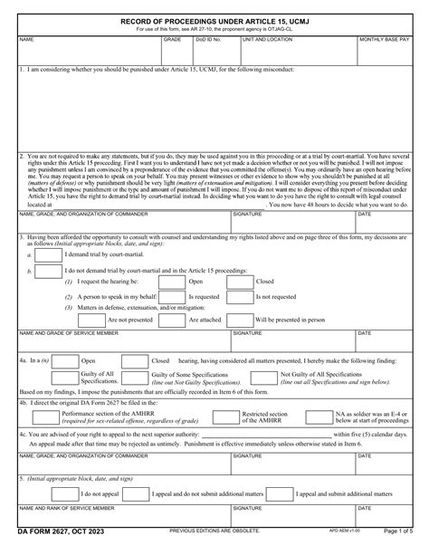 Da Form 2627 Download Fillable Pdf Or Fill Online Record Of Proceedings
