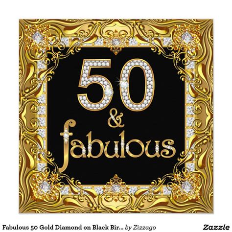 Fabulous 50 Gold Diamond On Black Birthday Party Card Birthdays And