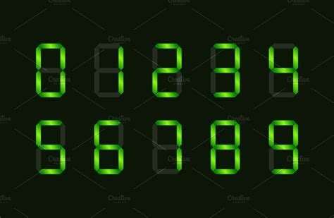 Set Of Green Digital Number Signs Graphic Objects Creative Market