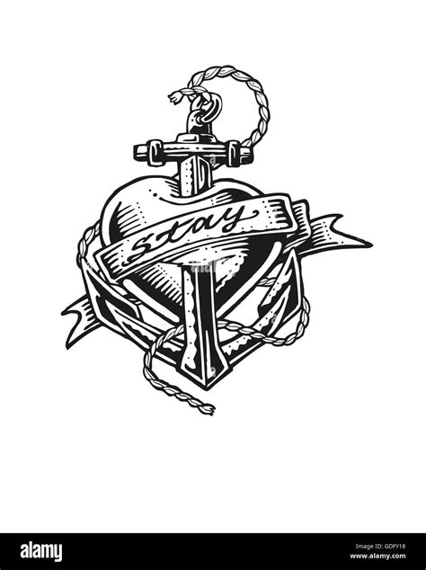 Hand Drawn Illustration Or Drawing Of An Anchor A Heart And A Ribbon