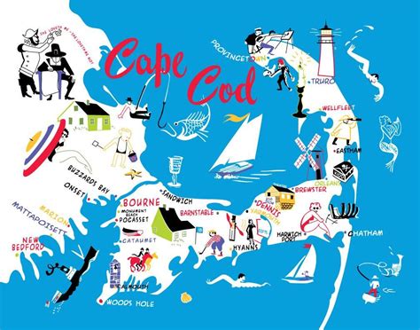 Cape Cod 50s Colorful Map Print Colorful Map Cape Cod Cape Cod Map