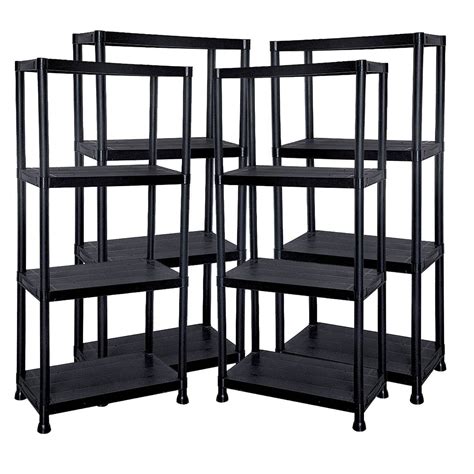 New 45 Tier Plastic Shelves Unit Shelving Storage Black Tools Garage