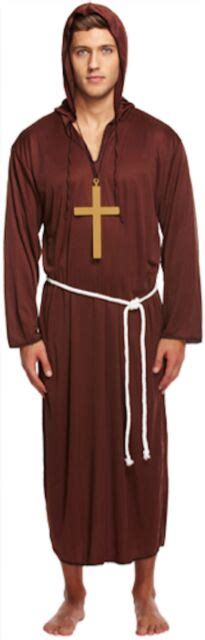 Mens Monk Habit Robe And Cross Fancy Dress Costume Friar Tuck Halloween