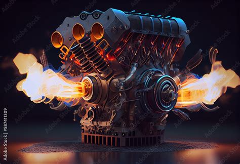 Complete Rotating Fuel Injected V8 Engine With Explosions Pistons And