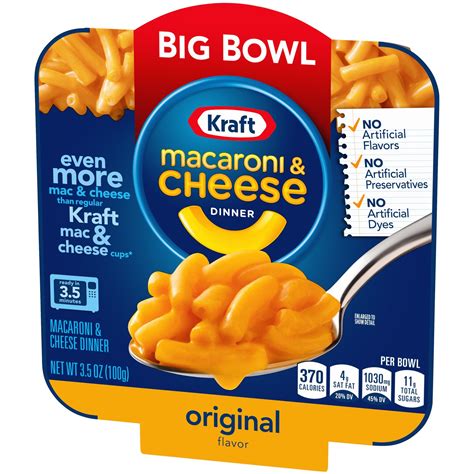 Kraft Original Macaroni And Cheese Easy Microwavable Big Bowl Dinner 3 5 Oz Tray